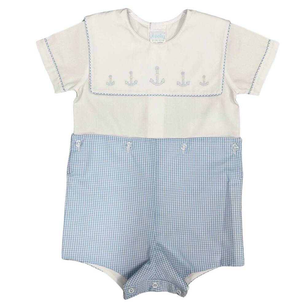 NEW AURALUZ baby's check anchor boysuit in blue